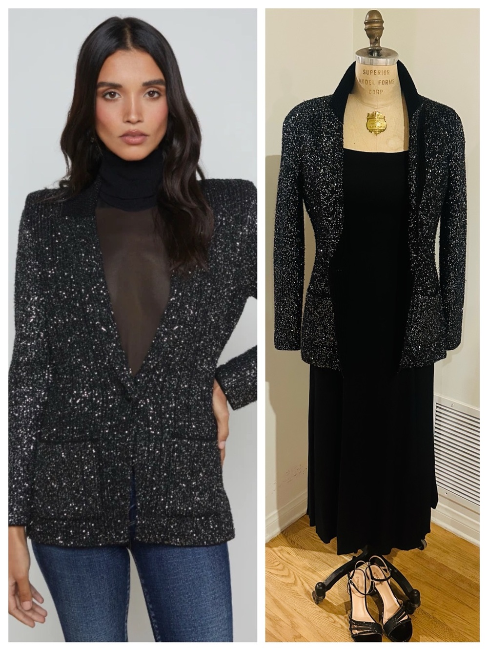 L’AGENCE Leonora Sequin Knit Sweater Blazer in Black - Gorgeous! - Picture 2 of 12
